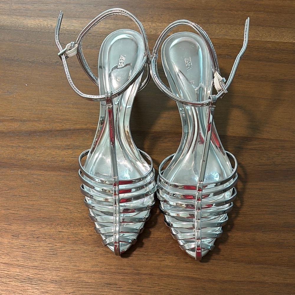 Zara Mary Jane mirrored silver shoe
